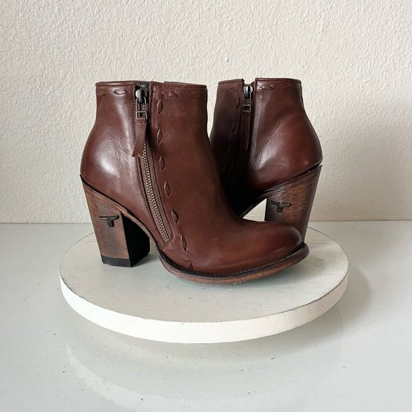 Lane Boots Shoes - NEW Lane Buckshire Ankle Bootie 7.5 Brown Cowboy Boots Round Toe Chunky 4" Heel